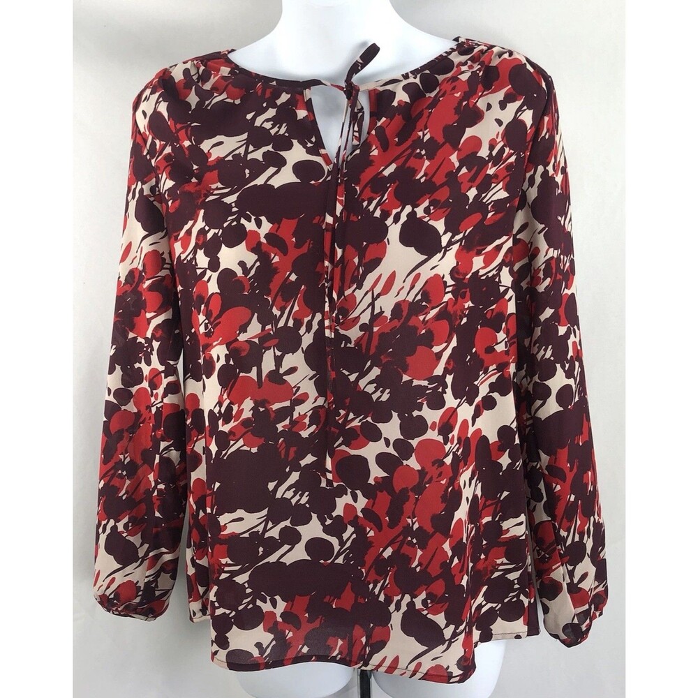J Crew Chiffon Flowy XXS Red Multi Psychedelic Keyhole Artsy Abstract career